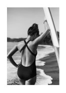 Woman With Surfboard By The Ocean | Stwórz własny plakat